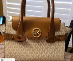 MK (NWT) Carmen Med Logo & Faux Leather Belted Satchel